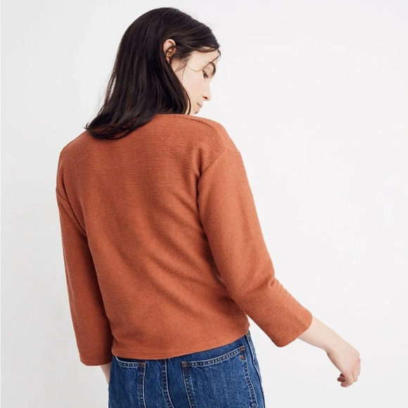 Madewell Texture & Thread Orange Cotton Tie-Front Top, Women’s Size Small - Picture 3 of 8